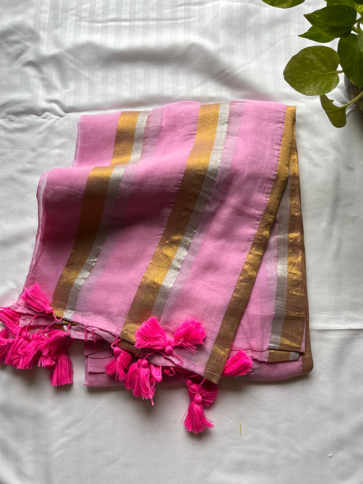 Pure Mul Cotton Saree - Pink