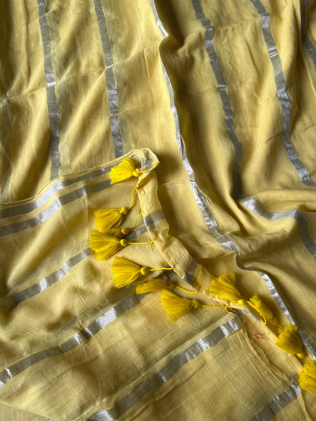 Pure Mul Cotton Saree - Yellow