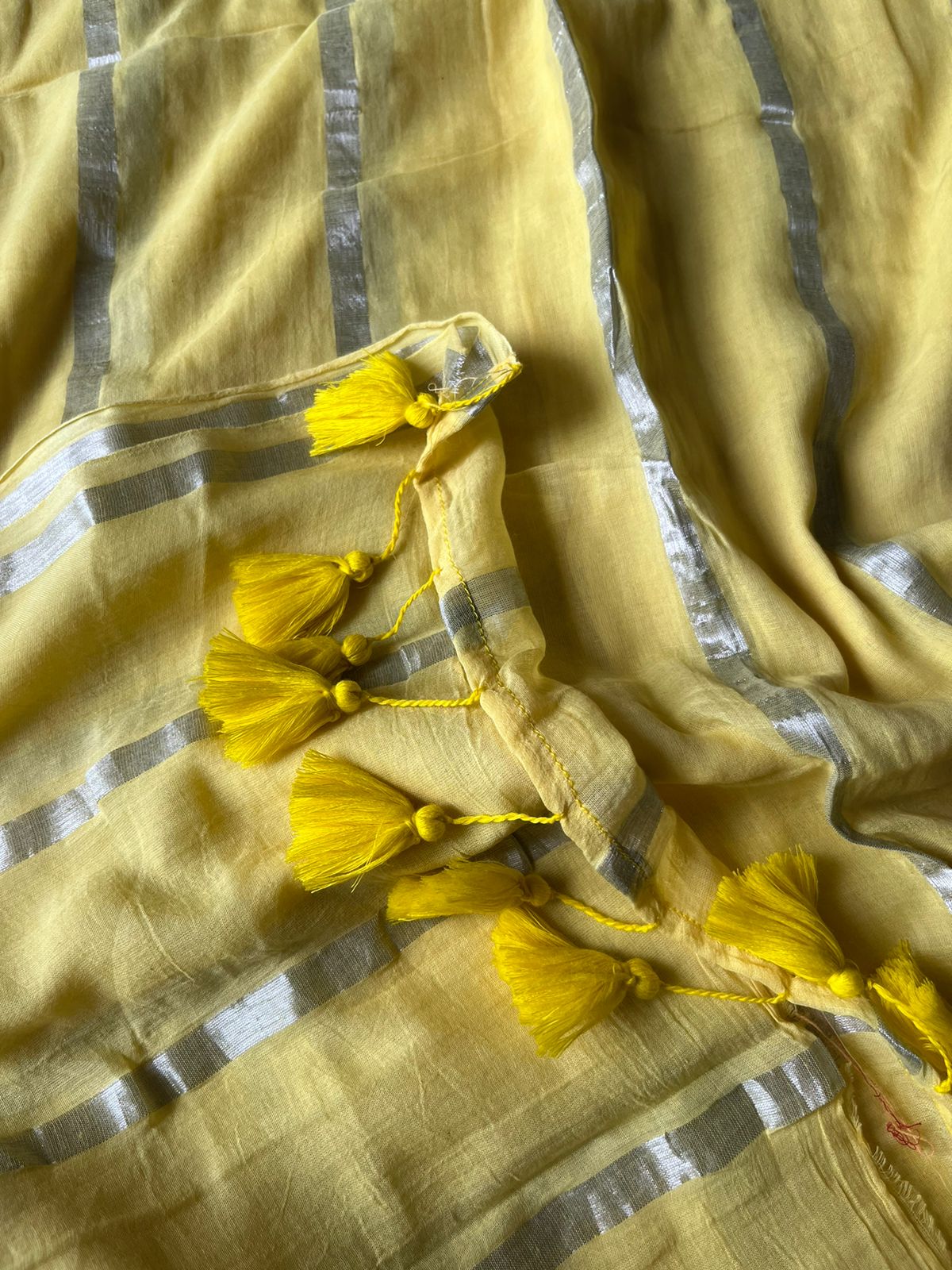 Pure Mul Cotton Saree - Yellow