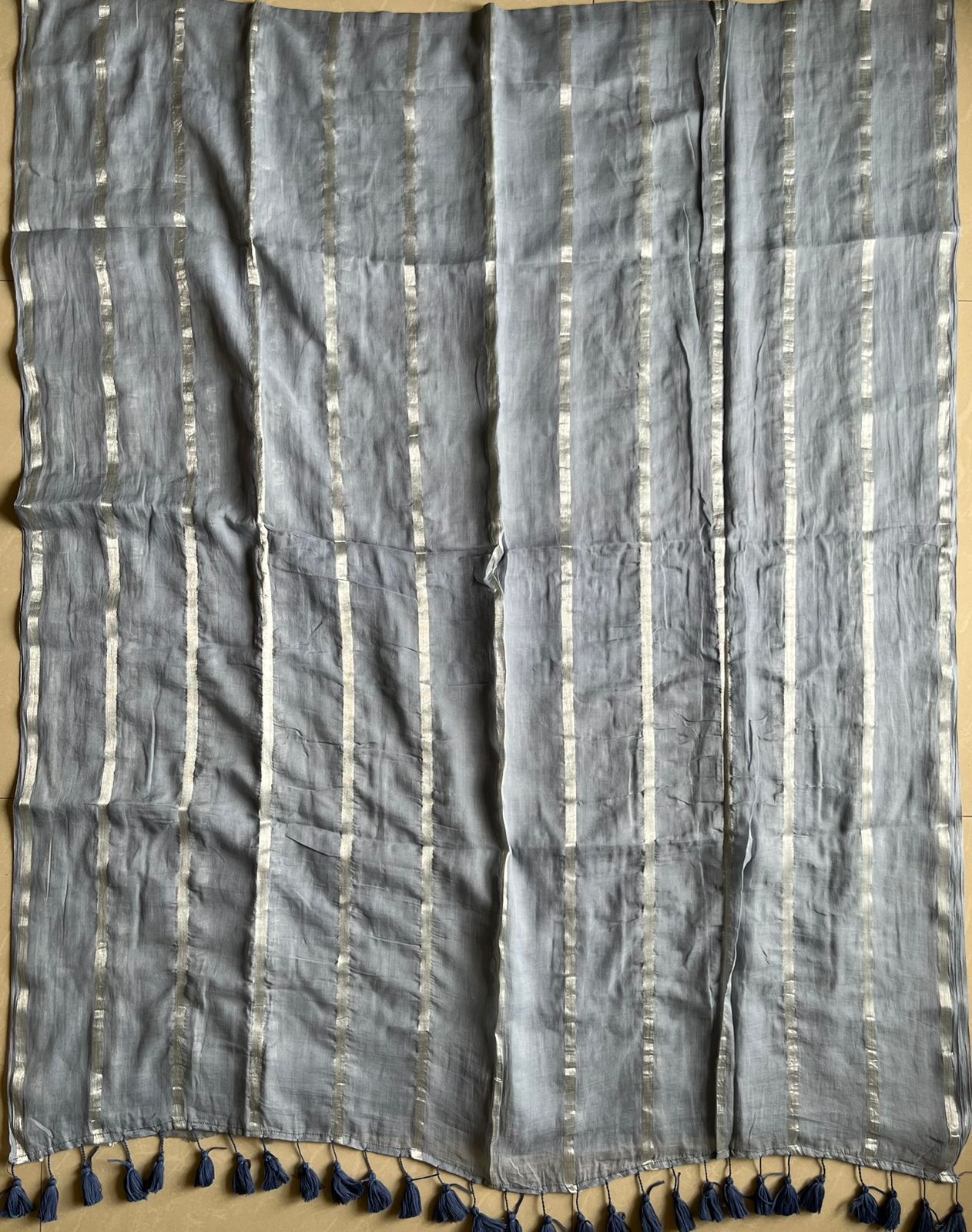 Pure Mul Cotton Saree - Grey