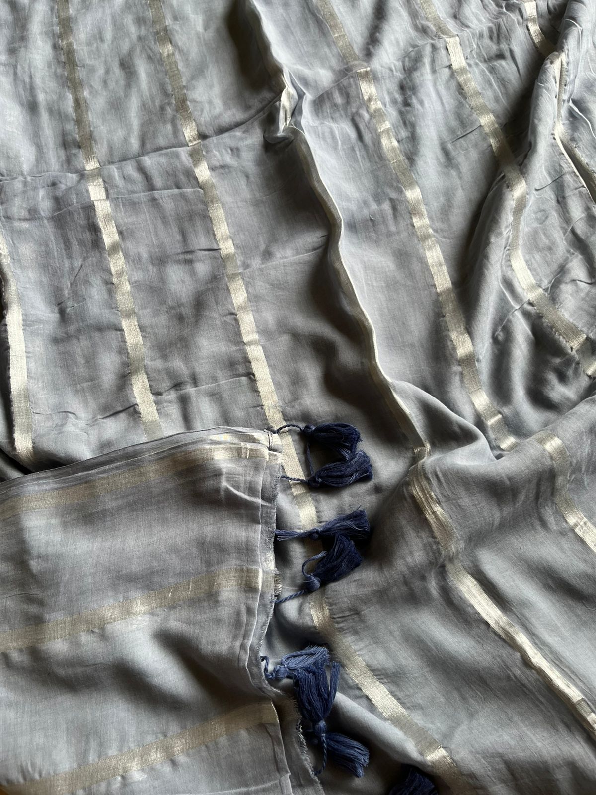 Pure Mul Cotton Saree - Grey