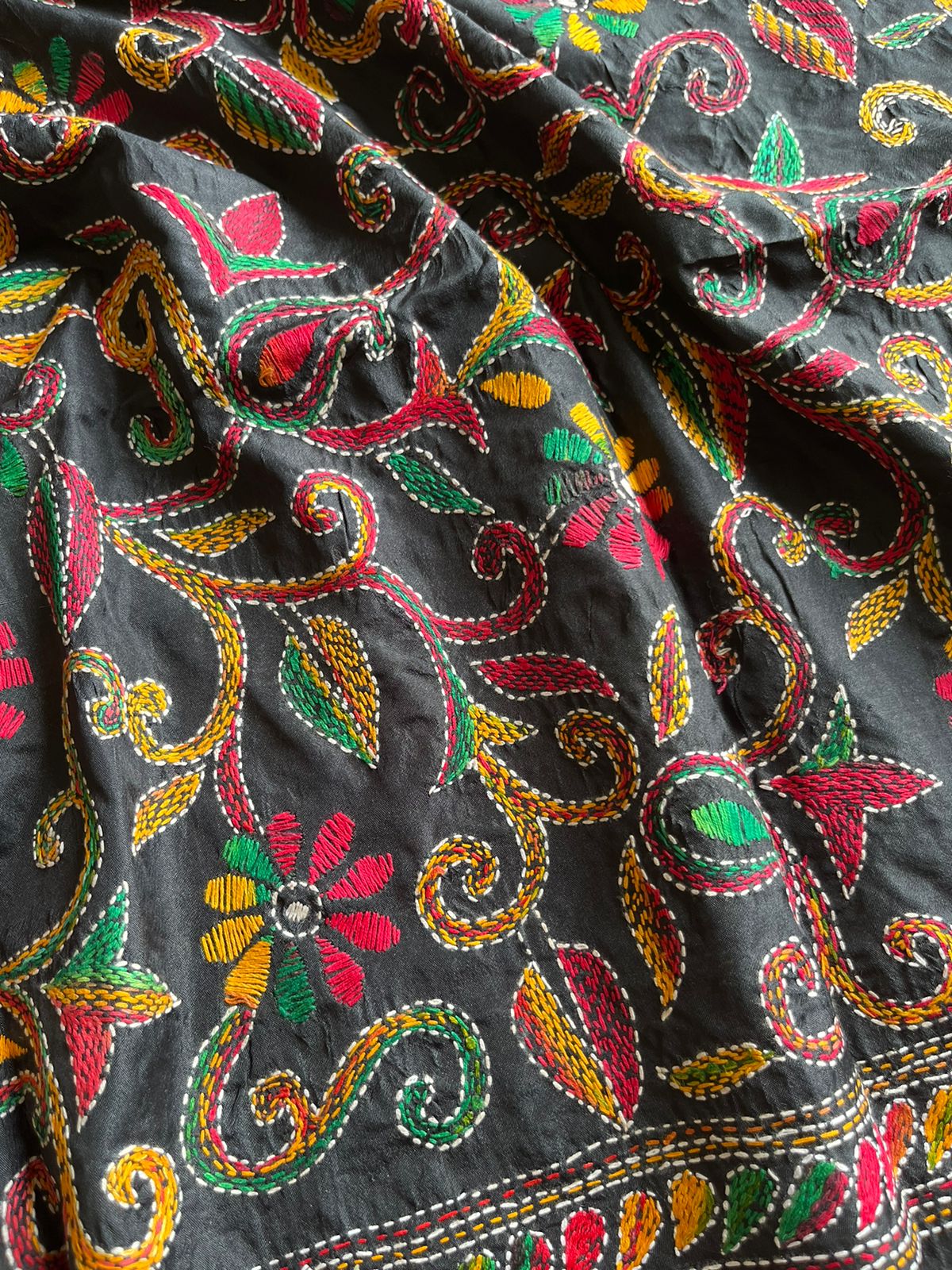 Kantha Stitch Hand Embroidary Full Work Blended Banglore Silk Dupatta 44″