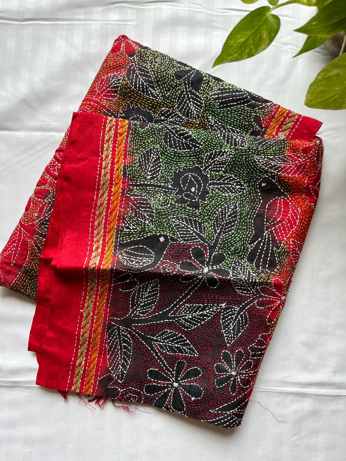 Kantha Hand Embroidary Full Work Tye Dye Semi Tusshar Silk Dupatta