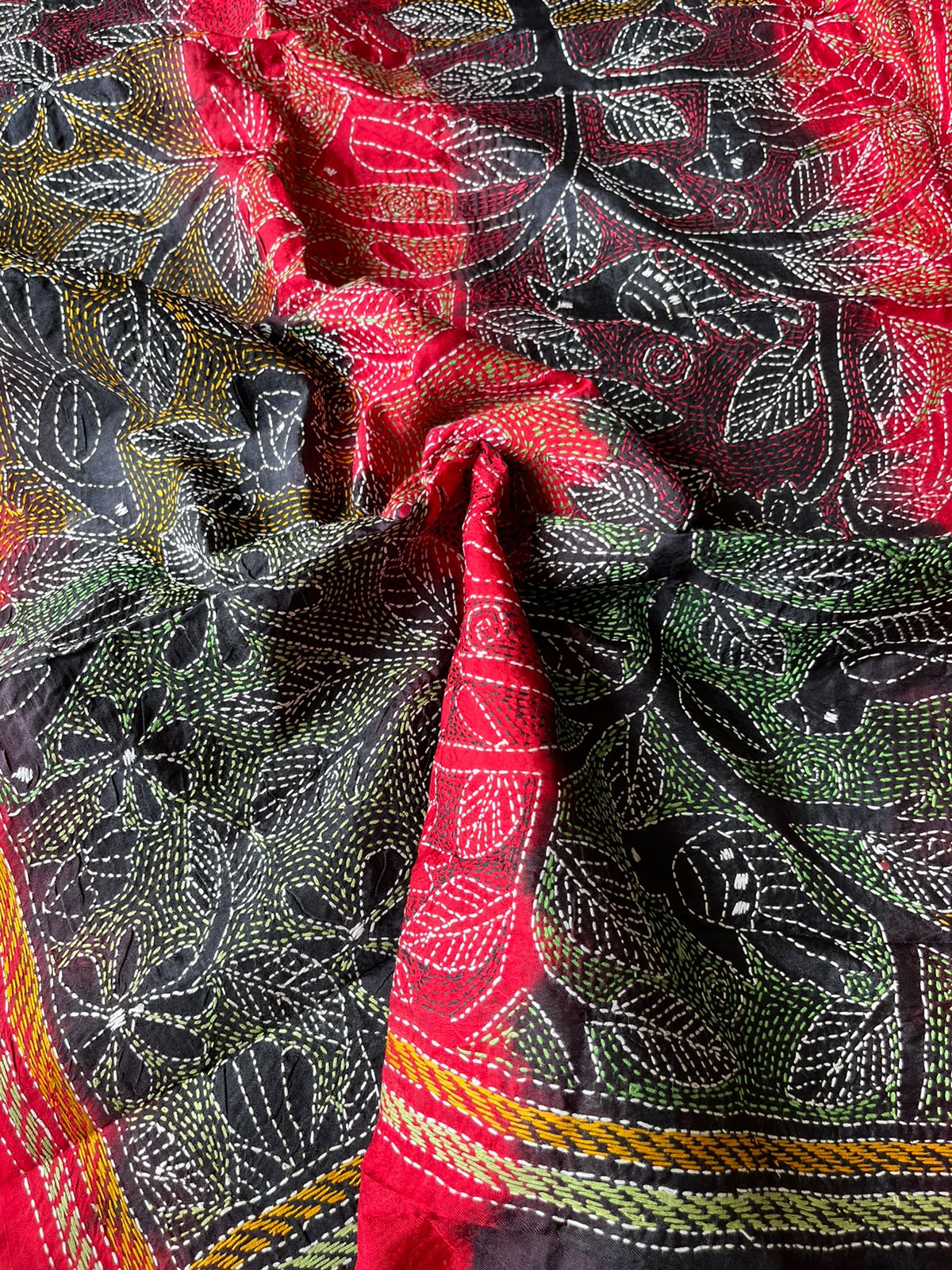 Kantha Hand Embroidary Full Work Tye Dye Semi Tusshar Silk Dupatta