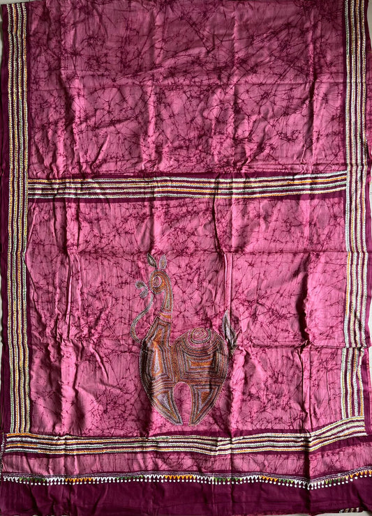 Kantha stitch Hand Batik Very Soft Cotton Traditional Saree