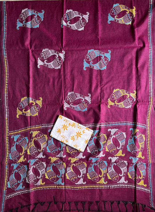 Kantha Hand Embroidered Pure Cotton Saree