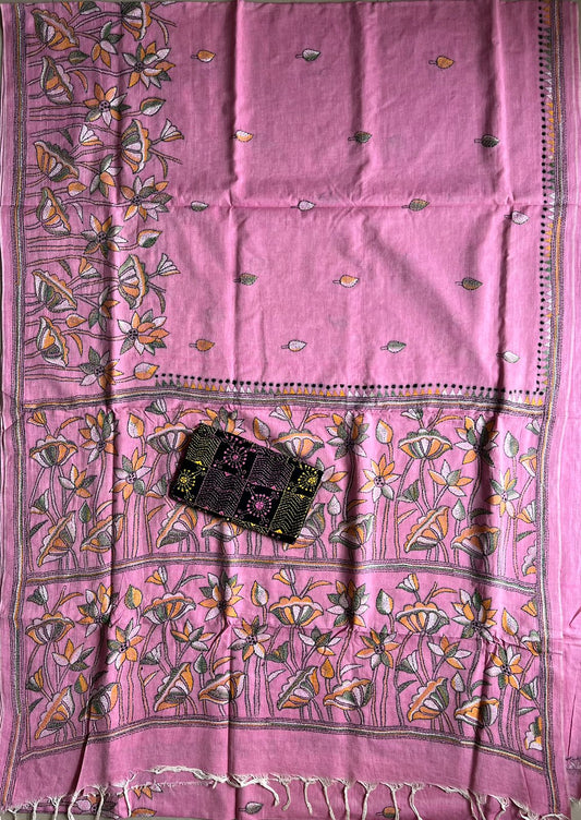 Kantha Hand Embroidered Pure Cotton Saree