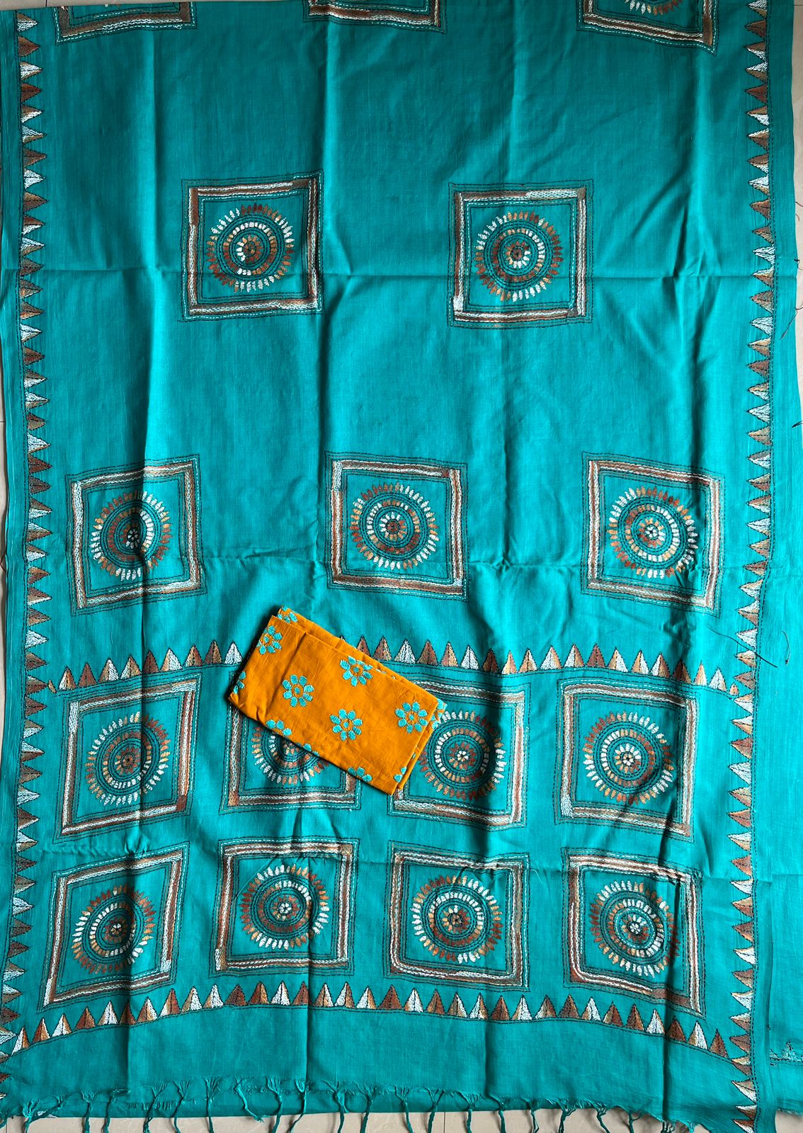 Kantha Hand Embroidered Pure Cotton Saree