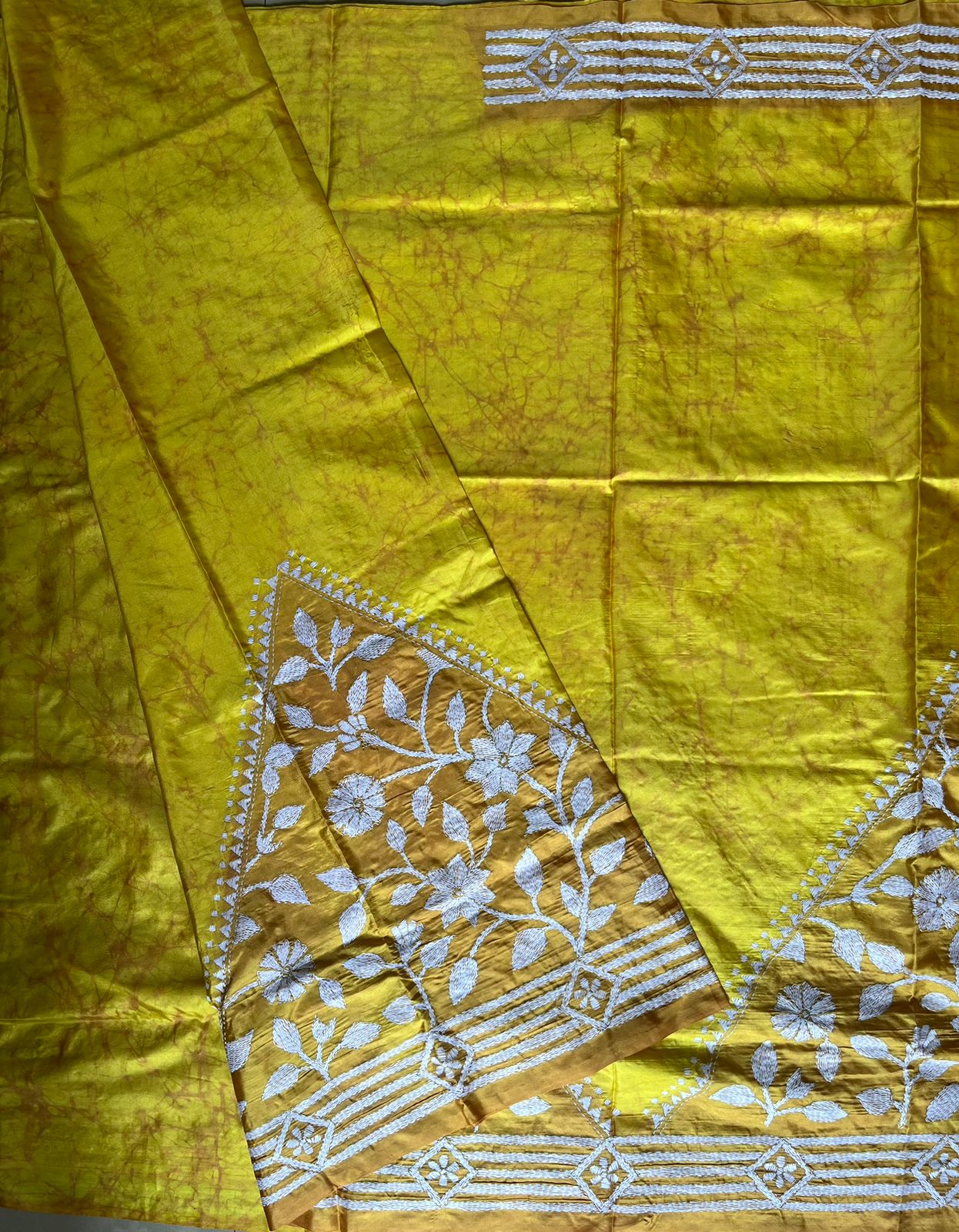 Kantha Stitch Hand Work Embroidered Art Silk Saree With Blouse