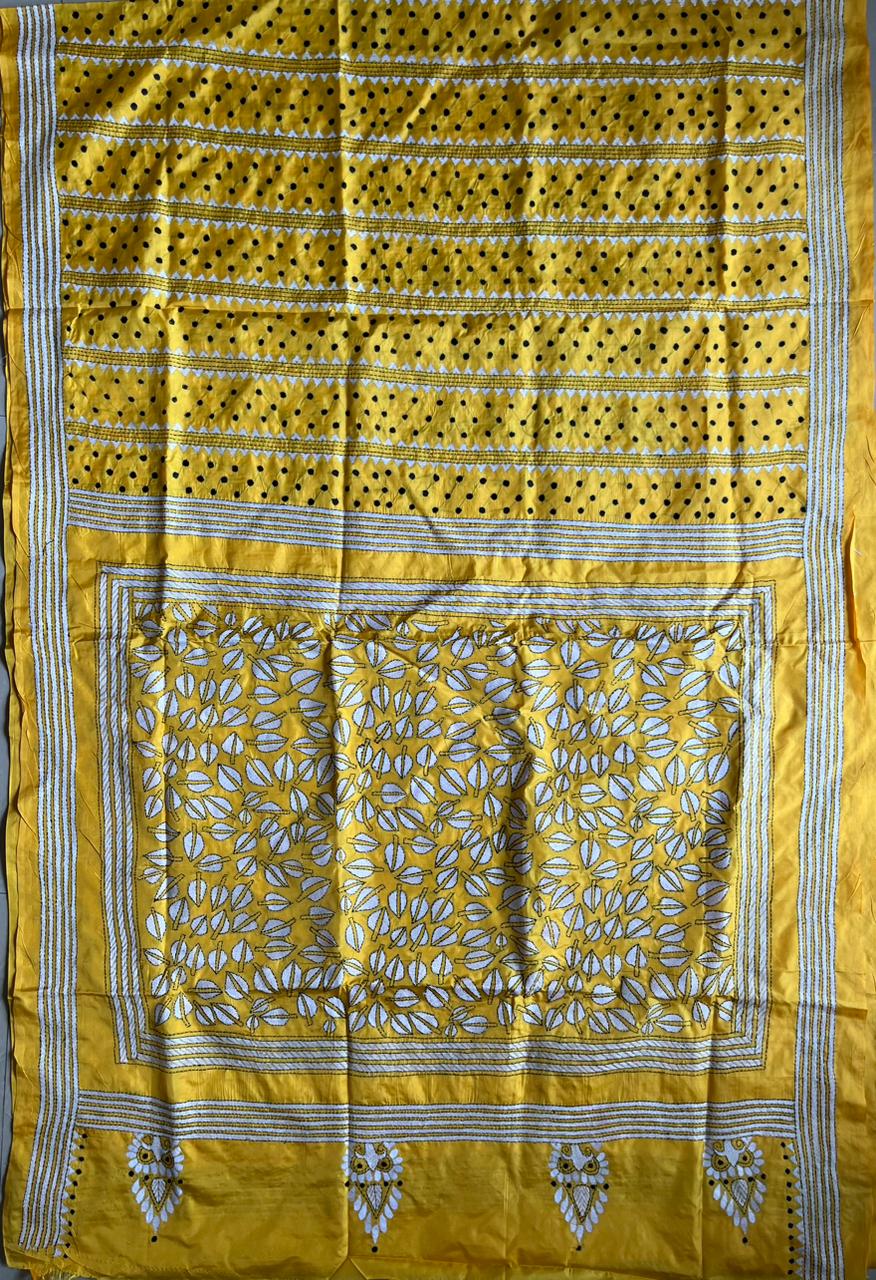 Kantha Stitch Hand Work Embroidered Art Silk Saree With Blouse