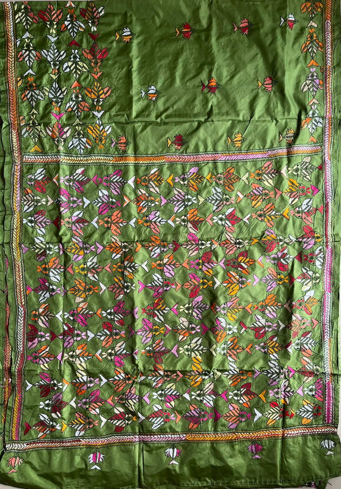 Kantha Stitch Hand Work Embroidered Art Silk Saree With Blouse