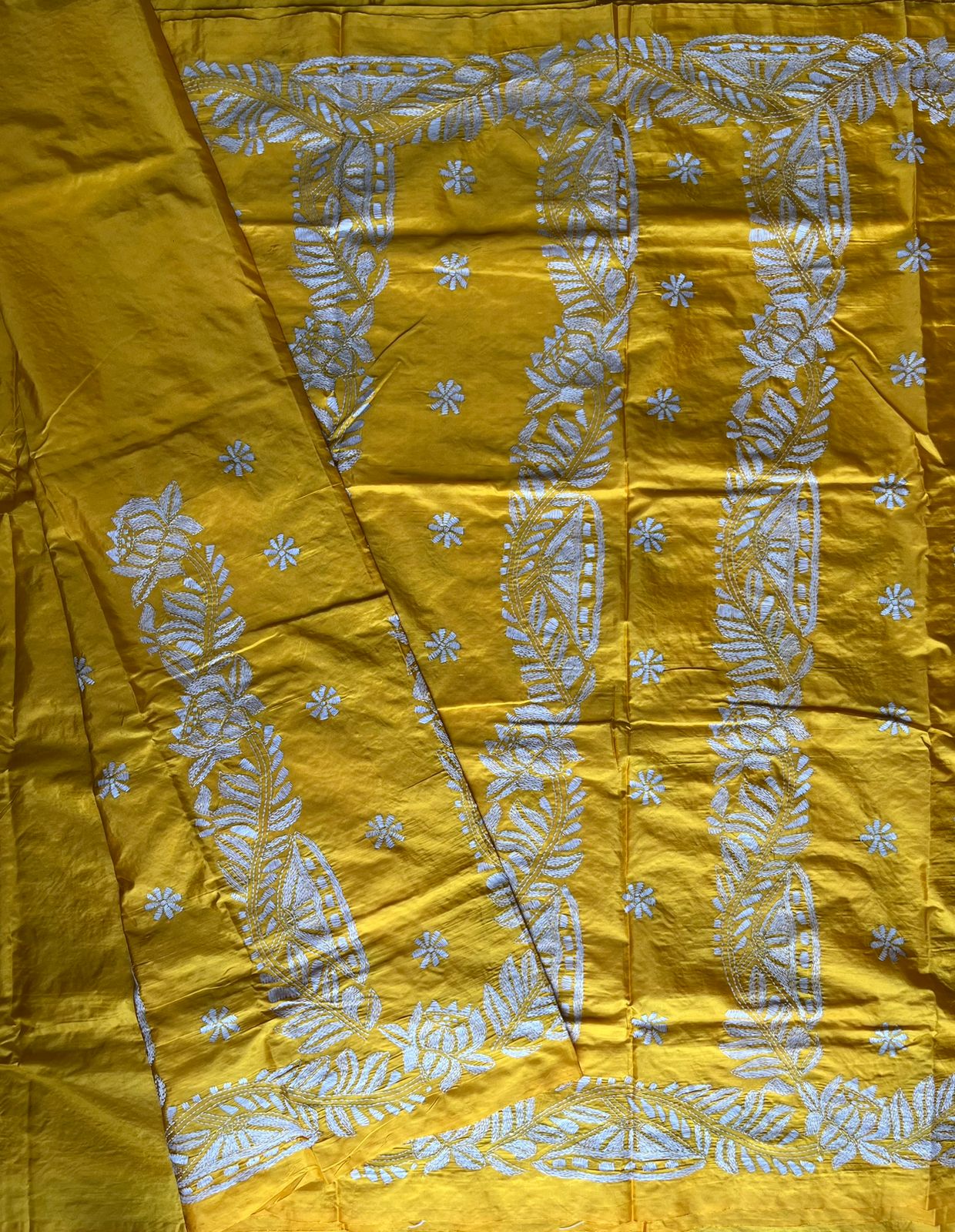 Kantha Stitch Hand Work Embroidered Art Silk Saree With Blouse