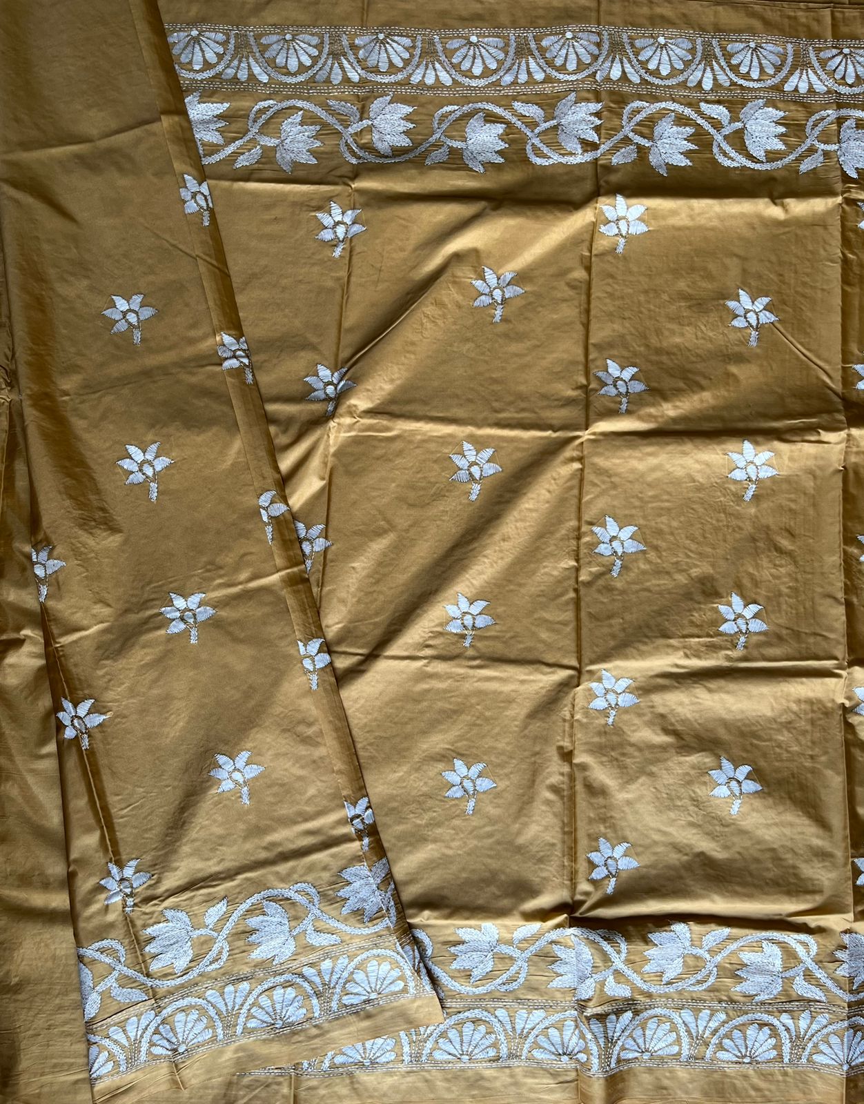 Kantha Stitch Hand Work Embroidered Art Silk Saree With Blouse