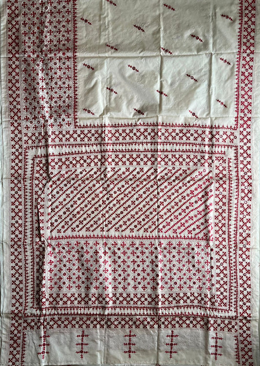 White Kutch Hand Embroidered Blended Banglore Silk/Art Silk Saree