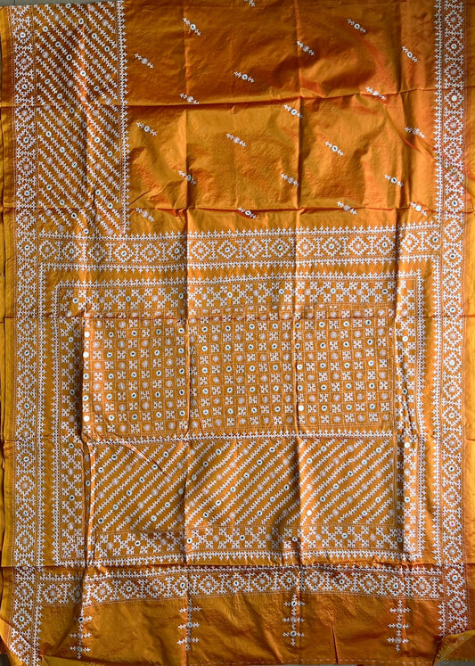 Kutch Hand Embroidered Blended Banglore Silk/Art Silk Saree