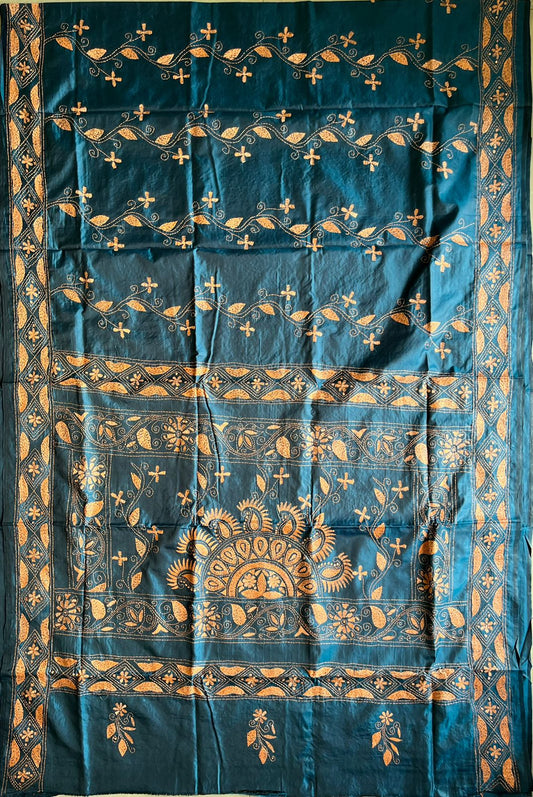 Kantha Hand Work Embroidered Art Silk Saree With Blouse