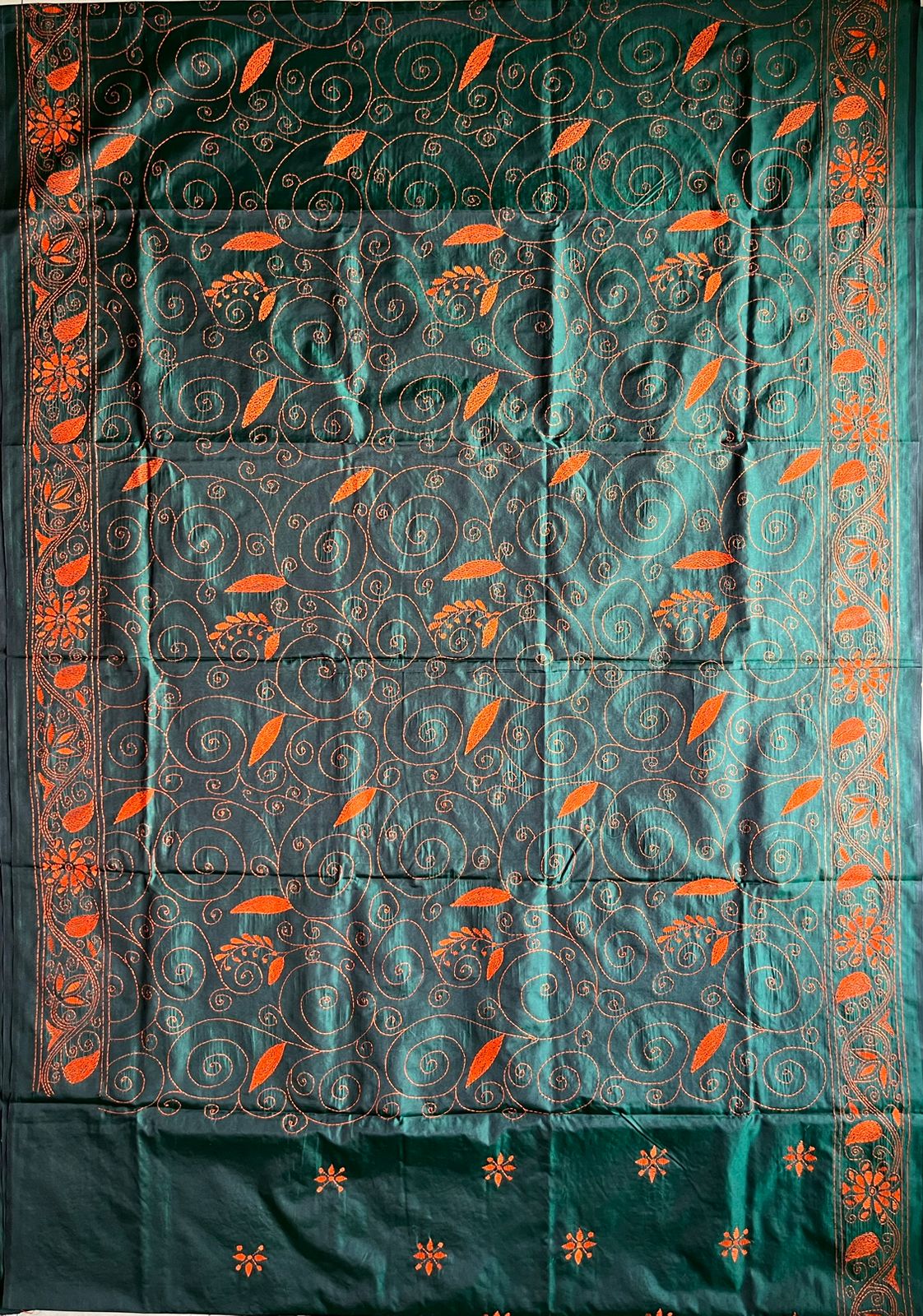 Kantha Hand Work Embroidered Art Silk Saree With Blouse