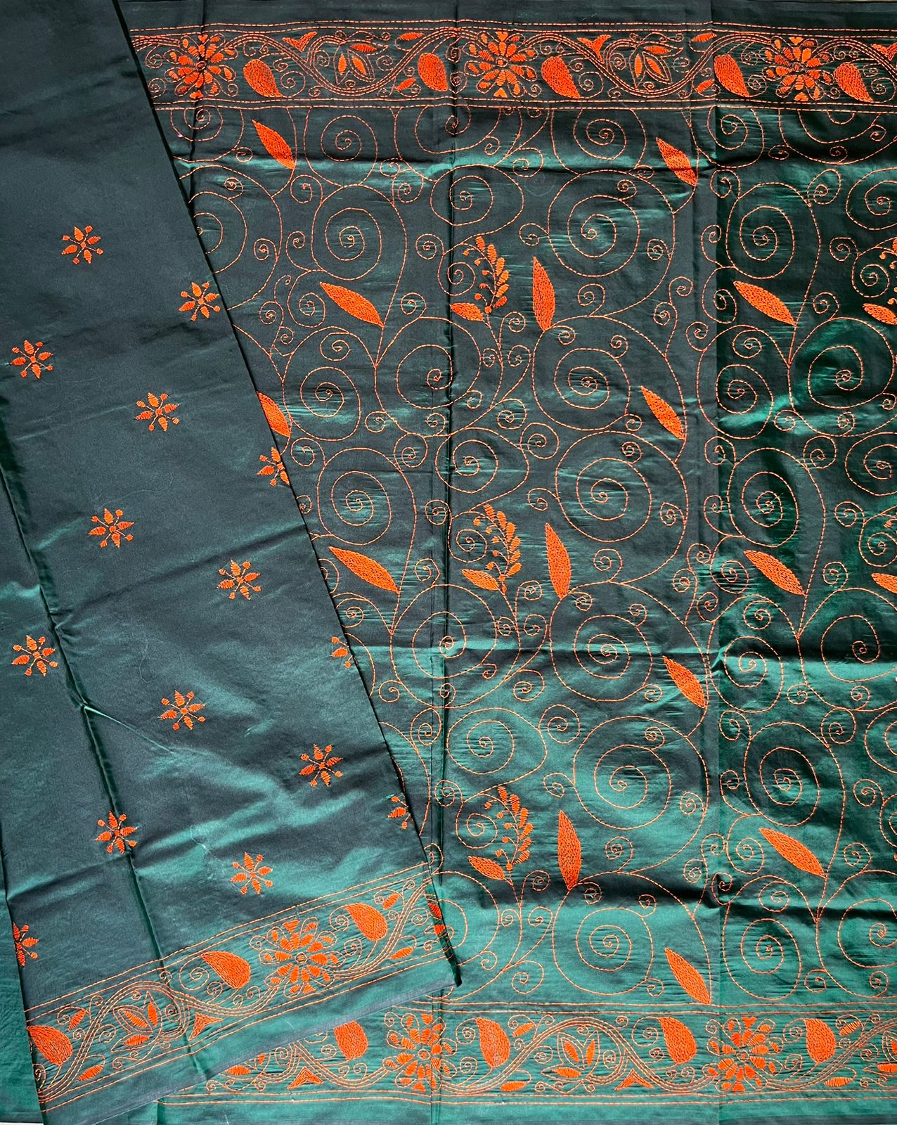 Kantha Hand Work Embroidered Art Silk Saree With Blouse