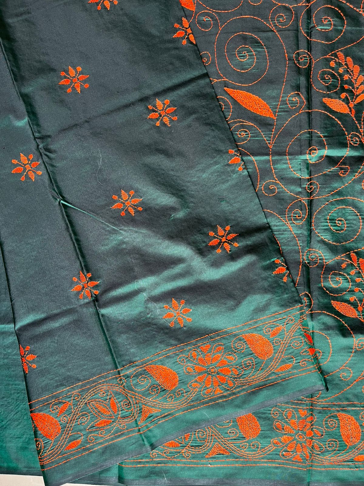 Kantha Hand Work Embroidered Art Silk Saree With Blouse