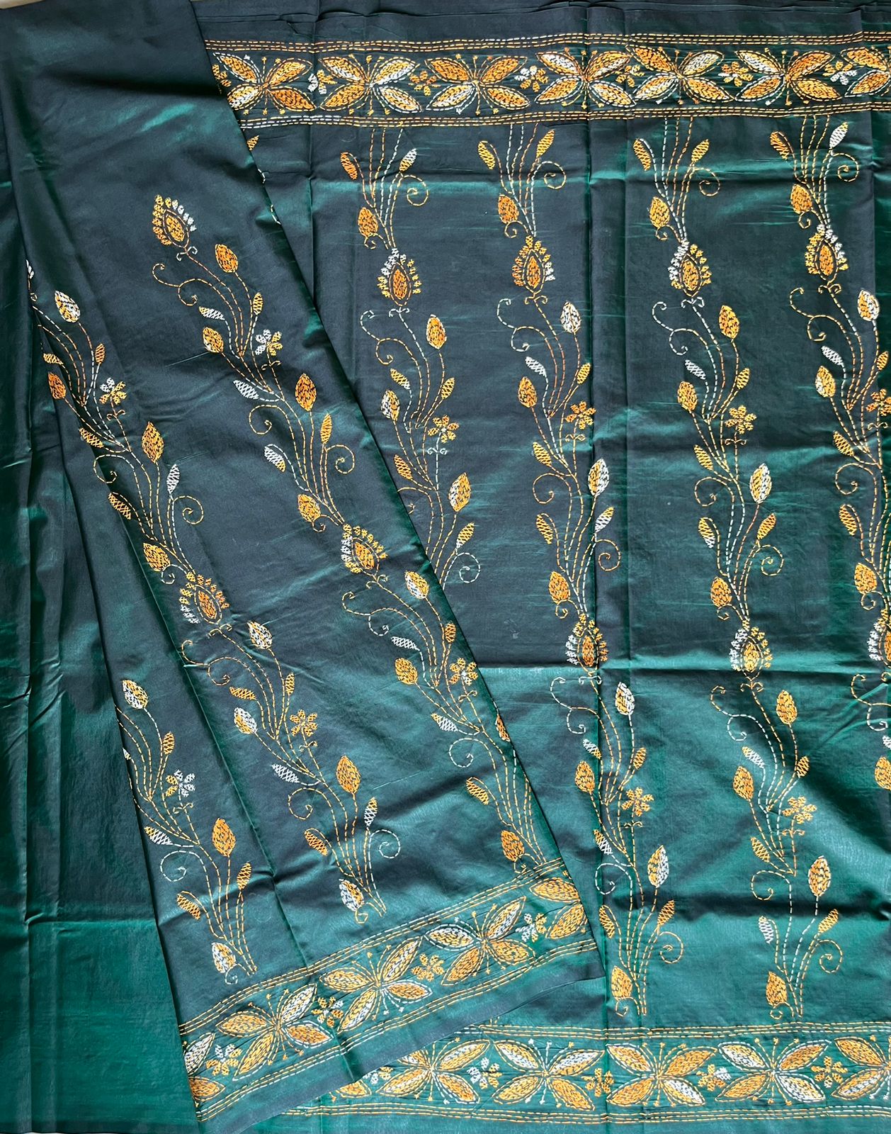 Kantha Hand Work Embroidered Art Silk Saree With Blouse