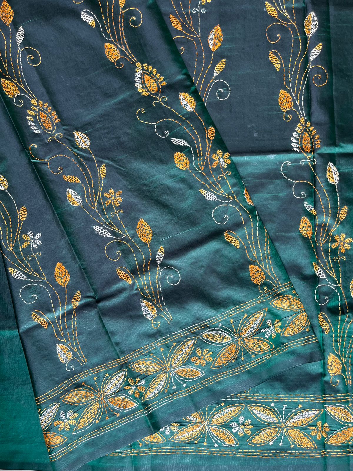 Kantha Hand Work Embroidered Art Silk Saree With Blouse