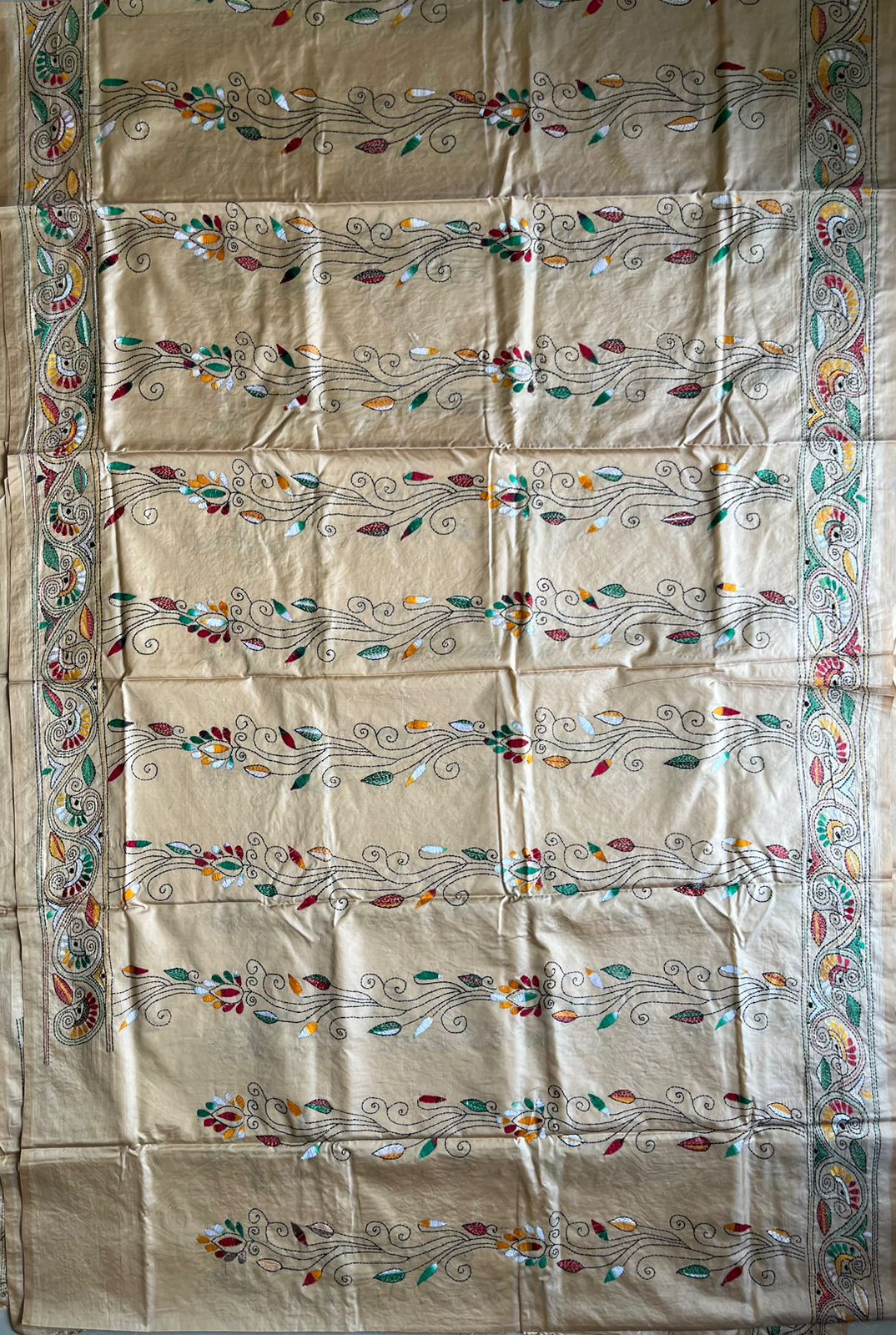 Kantha Hand Work Embroidered Art Silk Saree With Blouse