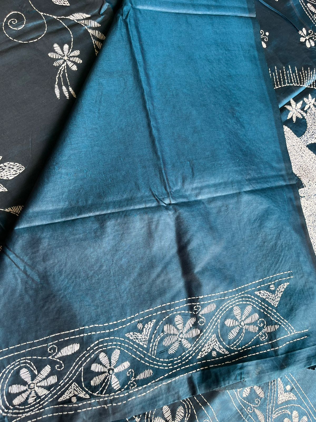 Kantha Hand Work Embroidered Art Silk Saree With Blouse