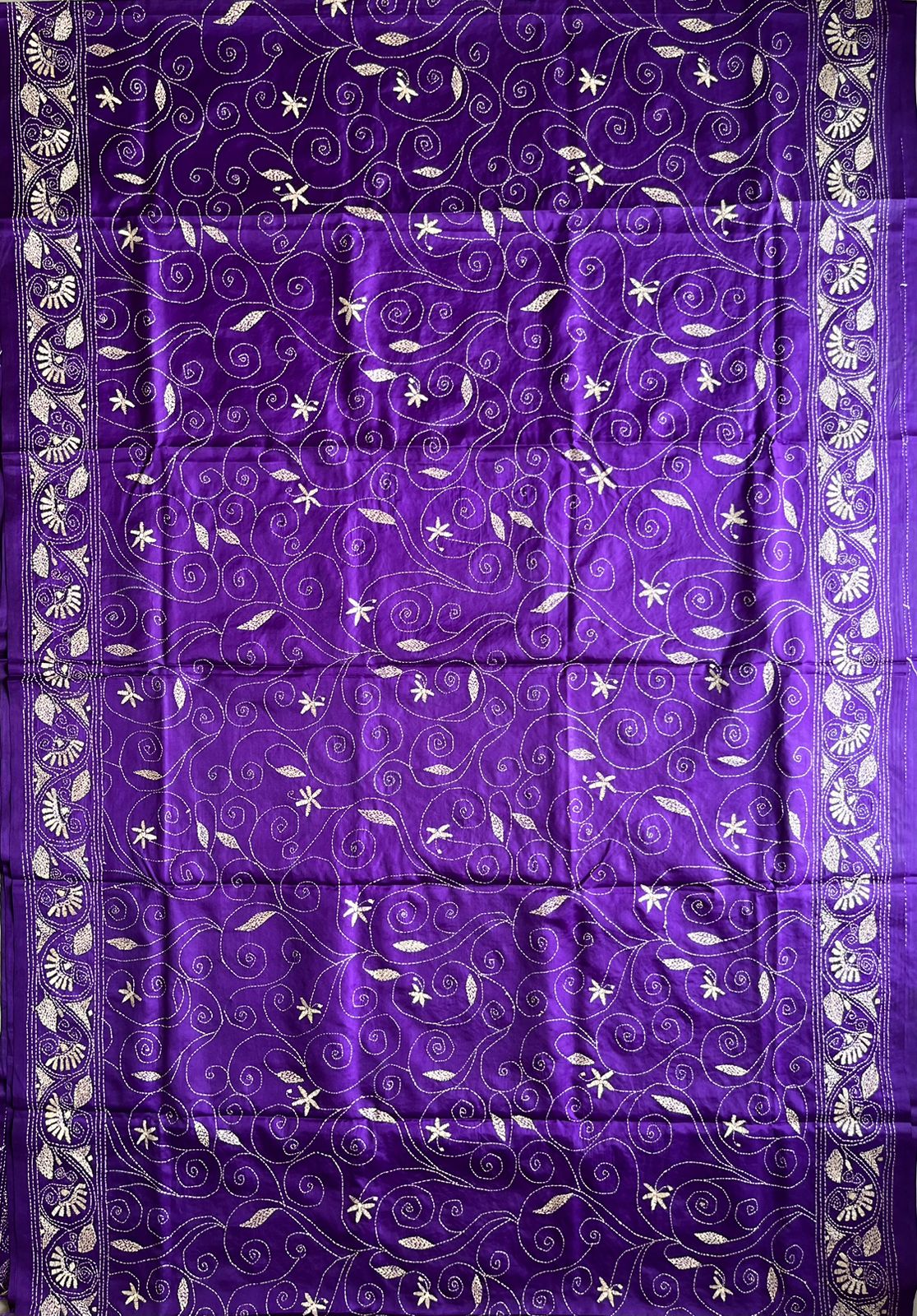 Purple Kantha Hand Work Embroidered Art Silk Saree With Blouse