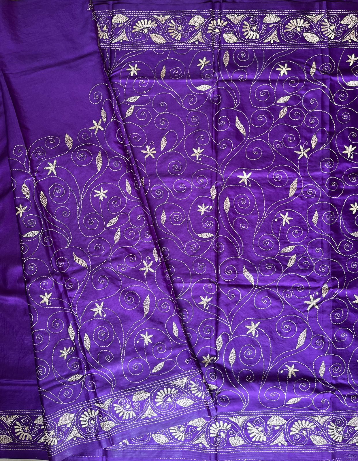 Purple Kantha Hand Work Embroidered Art Silk Saree With Blouse