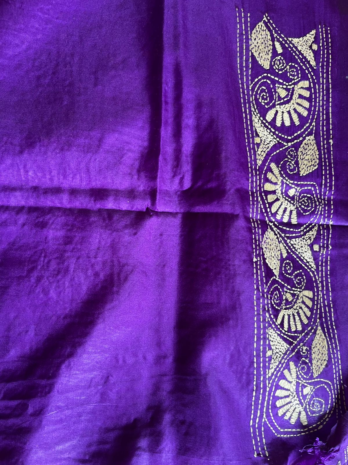 Purple Kantha Hand Work Embroidered Art Silk Saree With Blouse