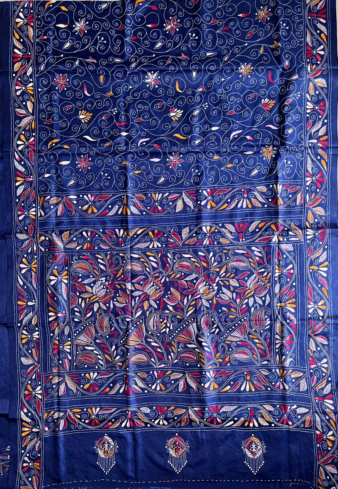 Kantha Hand Work Embroidered Art Silk Saree With Blouse