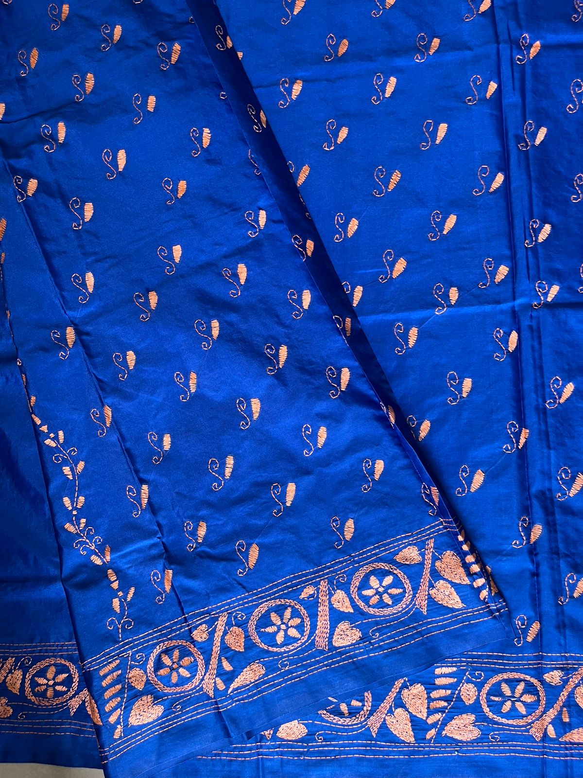 Kantha Hand Work Embroidered Art Silk Saree With Blouse