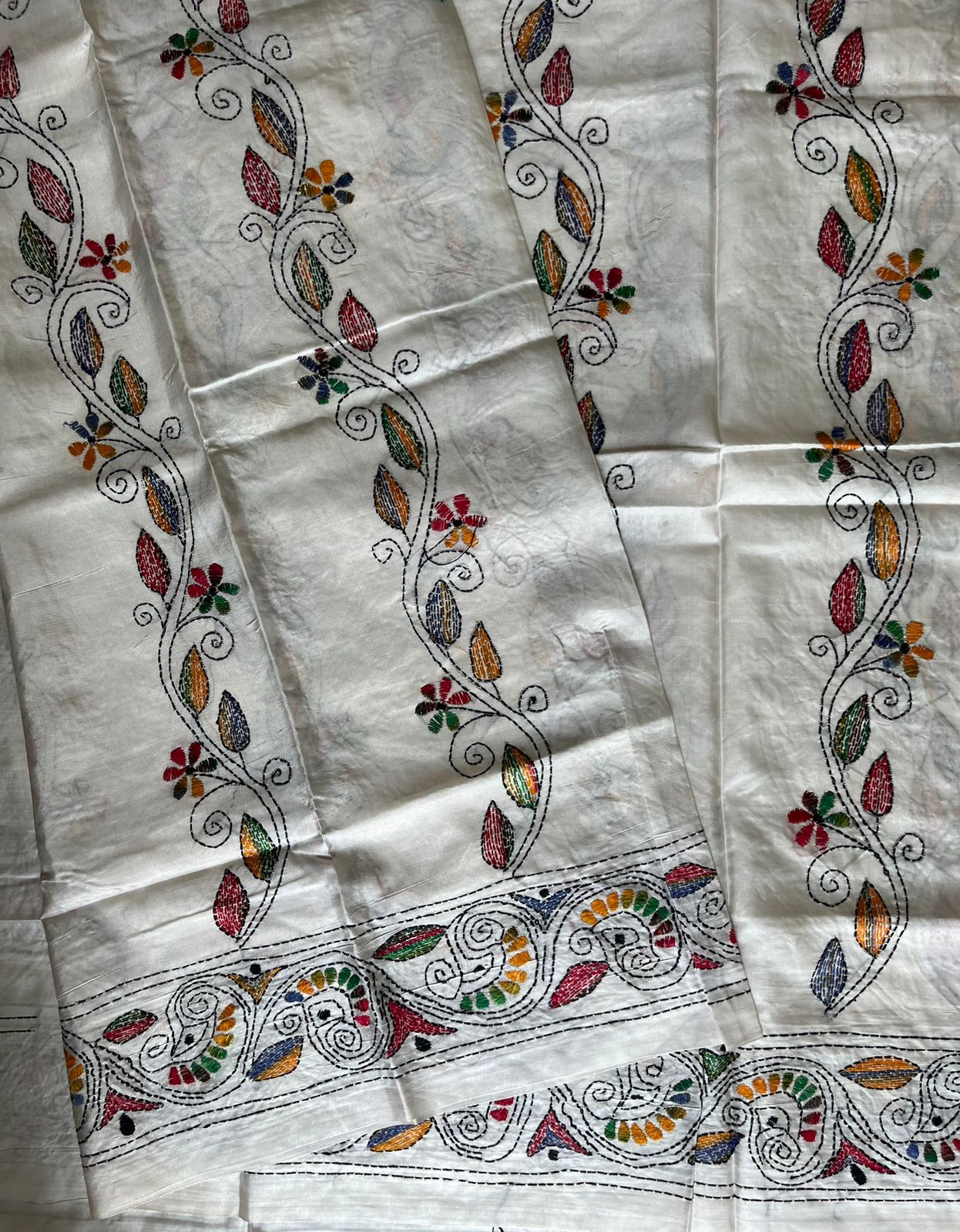 Kantha Hand Work Embroidered Art Silk Saree With Blouse