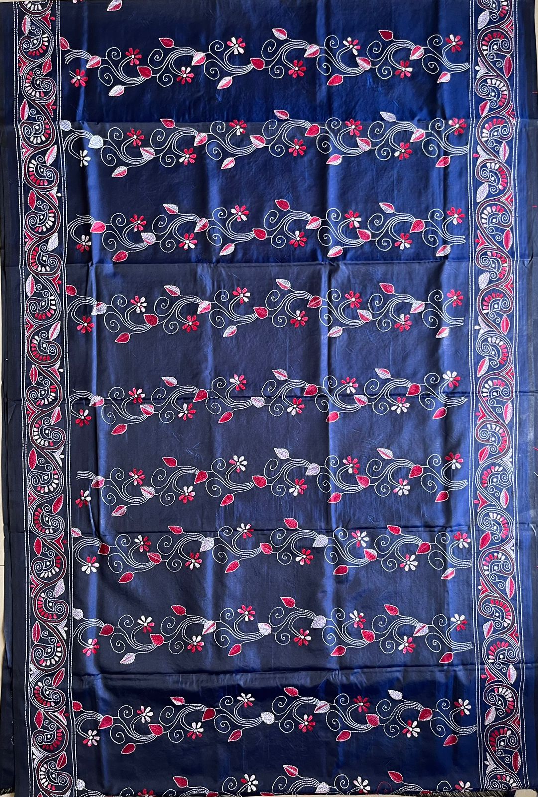 Kantha  Hand Work Embroidered Art Silk Saree With Blouse