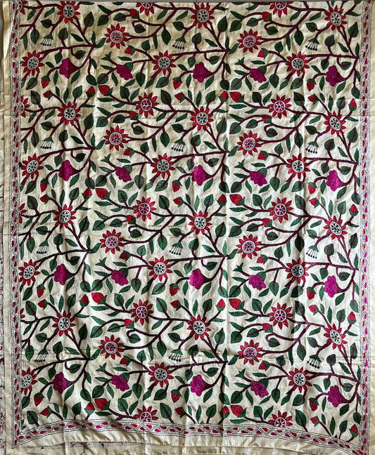 Kantha Stitch Hand Embroidary Full Work Blended Banglore Silk Dupatta 44″