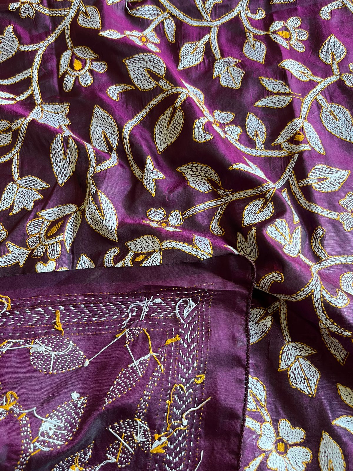 Kantha Stitch Hand Embroidary Full Work Blended Banglore Silk Dupatta 44″