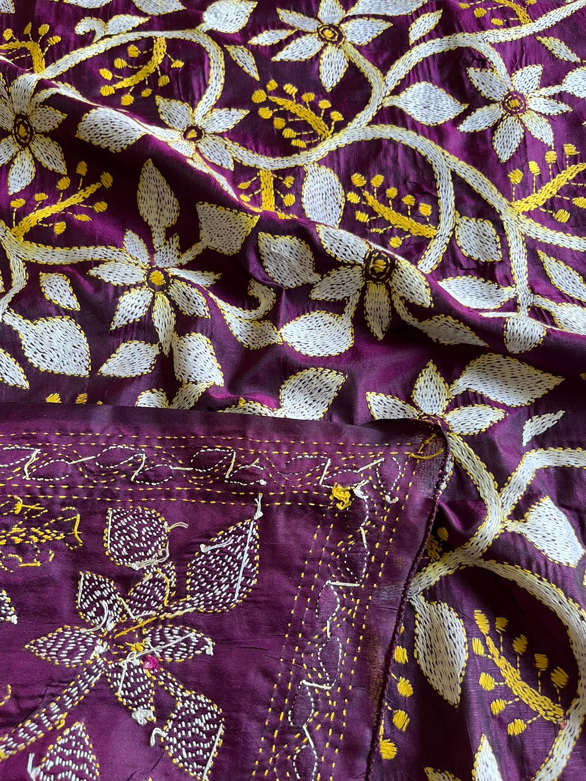 Kantha Stitch Hand Embroidary Full Work Blended Banglore Silk Dupatta 44″