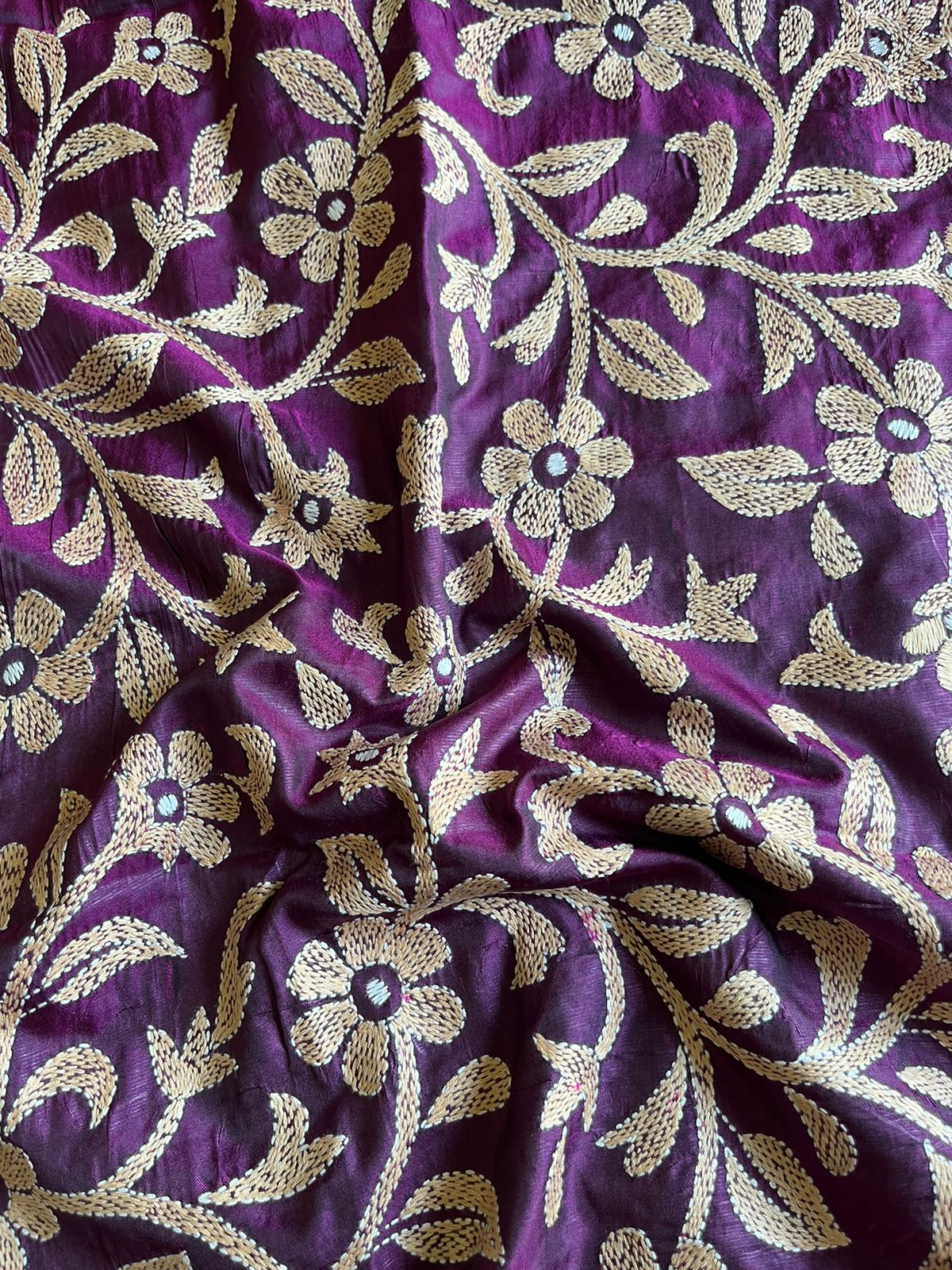 Kantha Stitch Hand Embroidary Full Work Blended Banglore Silk Dupatta 44″