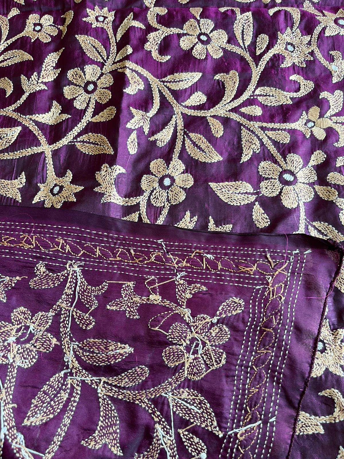 Kantha Stitch Hand Embroidary Full Work Blended Banglore Silk Dupatta 44″