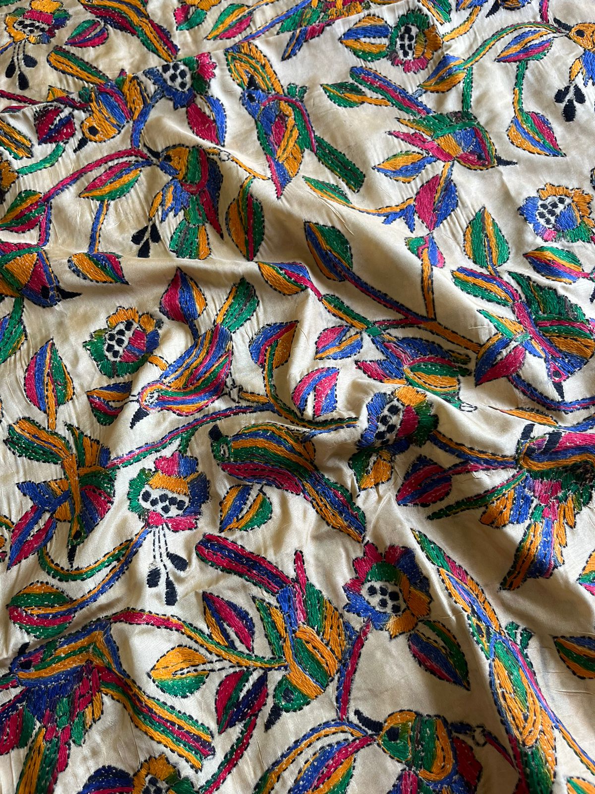 Kantha Stitch Hand Embroidary Full Work Blended Banglore Silk Dupatta 44″