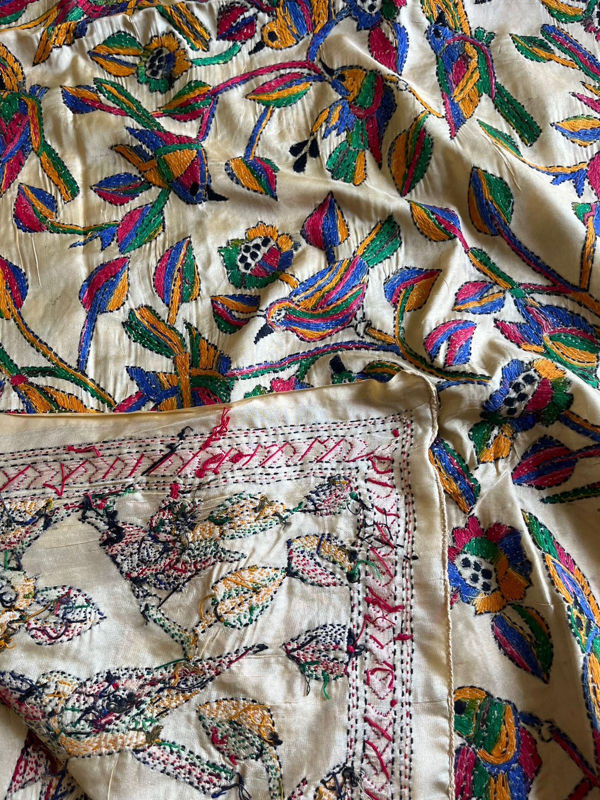 Kantha Stitch Hand Embroidary Full Work Blended Banglore Silk Dupatta 44″