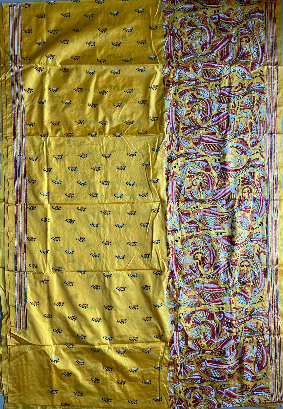 Kantha Hand Embroidered Blended Banglore Silk/Art Silk Saree With Blouse