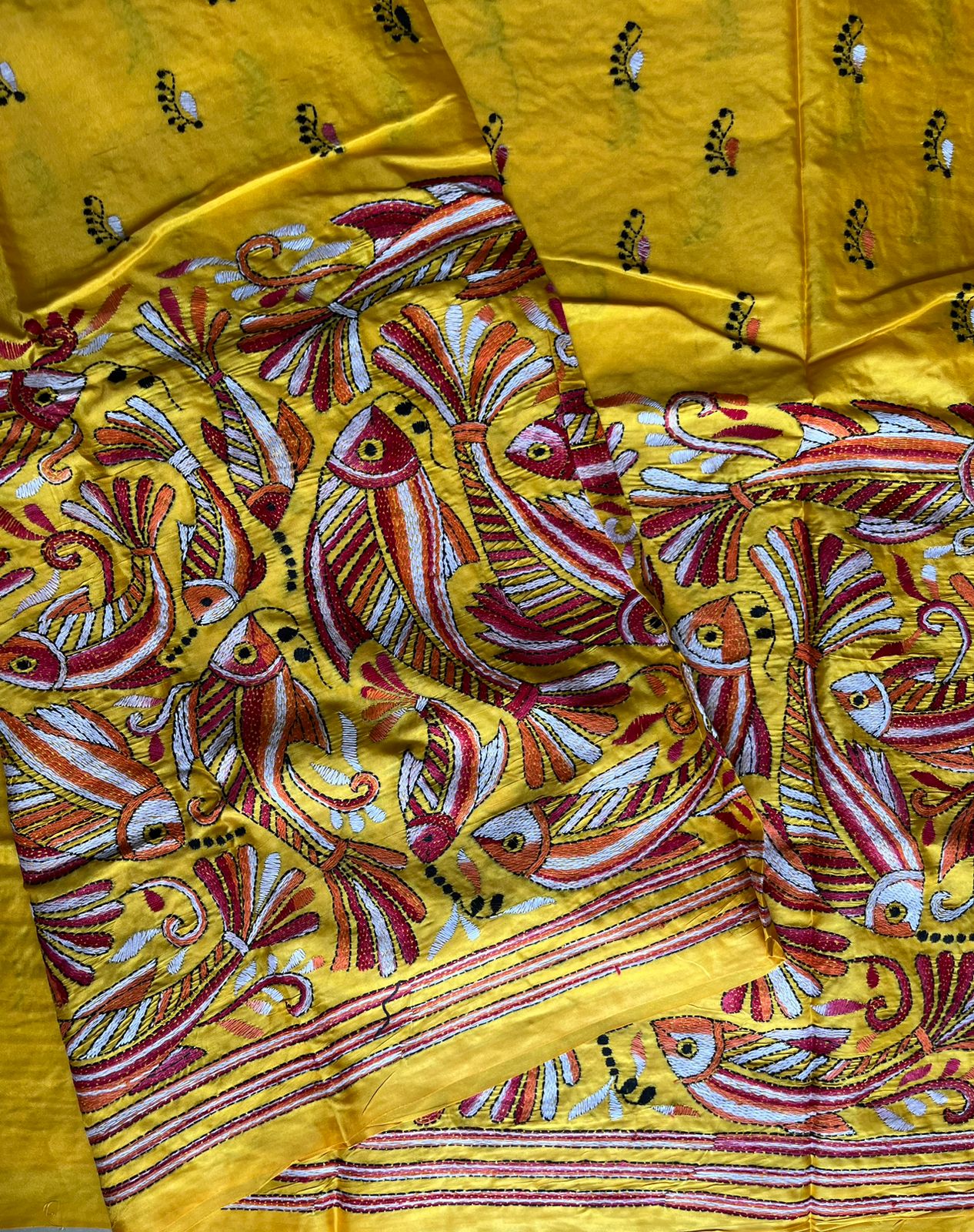 Kantha Hand Embroidered Blended Banglore Silk/Art Silk Saree With Blouse