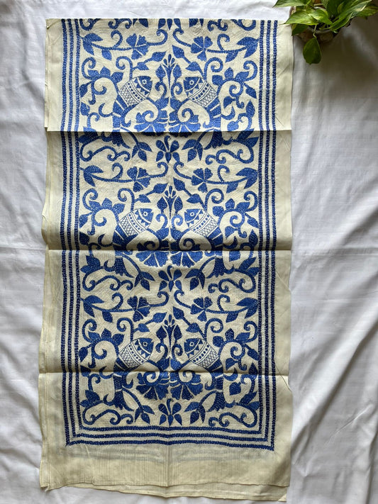 Nakshi Kantha Semi Tusshar silk Stole 22"