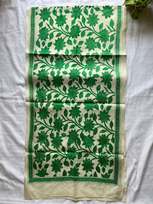 Nakshi Kantha Semi Tusshar silk Stole 22"