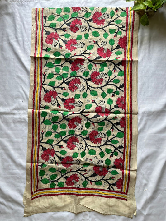 Nakshi Kantha Semi Tusshar silk Stole 22"