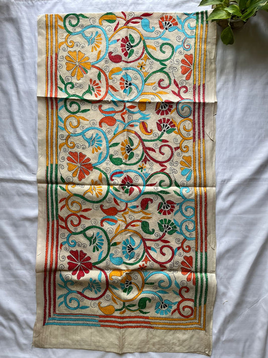 Nakshi Kantha Semi Tusshar silk Stole 22"