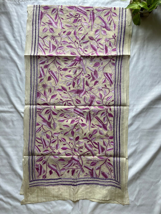 Nakshi Kantha Semi Tusshar silk Stole 22"