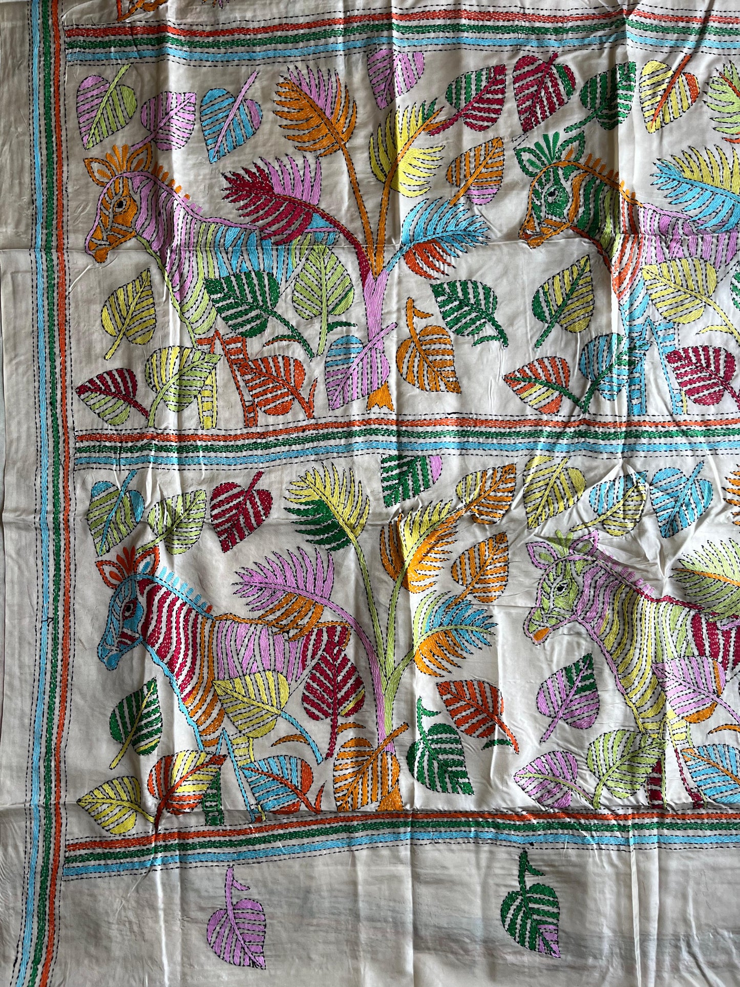 Kantha Stitch Hand Work Embroidered Art Silk Saree With Blouse