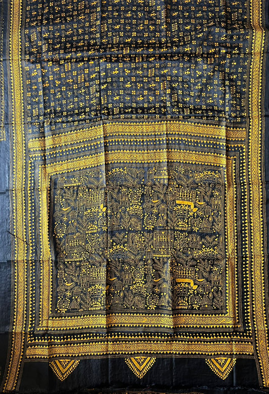 Kantha Stitch Hand Work Embroidered Art Silk Saree With Blouse